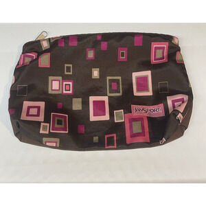 Vintage JanSport Bag Womens Brown Pink Squares All Over Print Tote Zip Retro